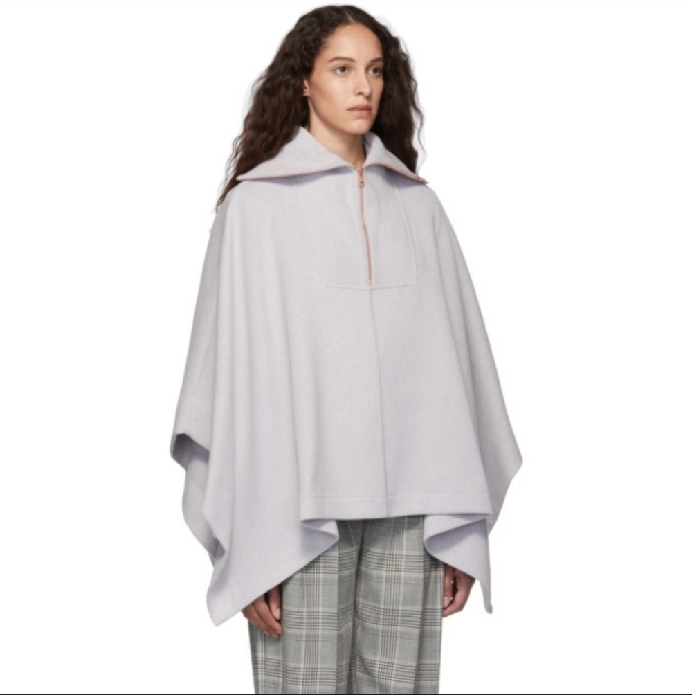 See by Chloe Light Grey Ribbed 1/4 Zip-Up SweatervPoncho. Oversized. M/L.